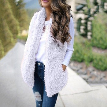 2019 Winter waistcoat for women Plush chalecos mujer Faux Fur Solid Casual Sleeveless Warm Vest Jacket warm cashmere cardigan
